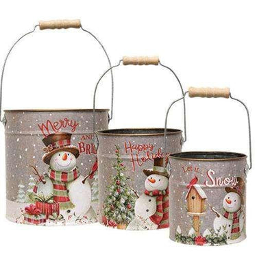 3/Set, Metal Snowman Buckets - The Fox Decor